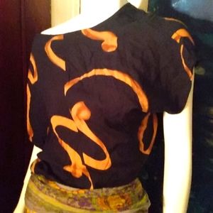 Vintage Abstract Pattern Gold and Black Crop Top M